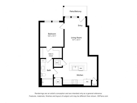 a floor plan of a unit with a bedroom and a living room